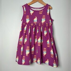 Hanna Andersson Dress Ice Cream Rainbow Purple AOP Girls Size 4